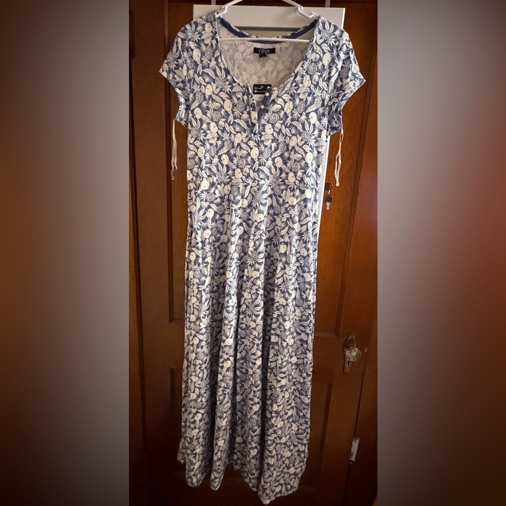 Chaps Blue and White Floral Maxi Dress